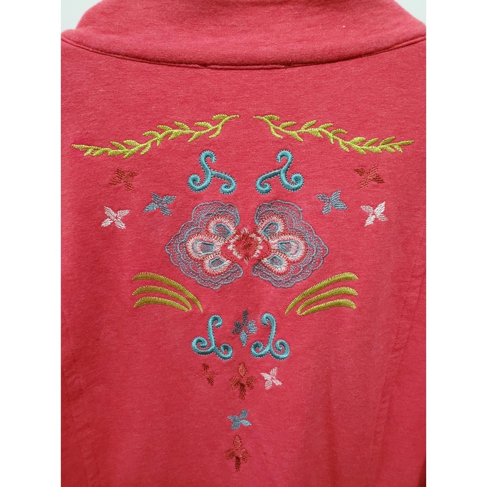 womens size Medium kimono jacket red with floral embroidery boho button up long - Picture 3 of 3